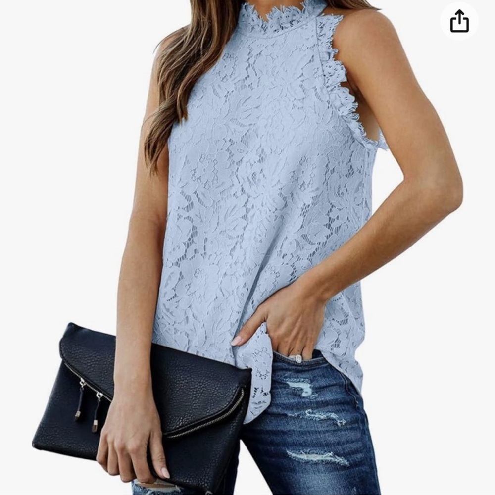 Like New Berryou Lace Tank Top- Blue, Size Medium